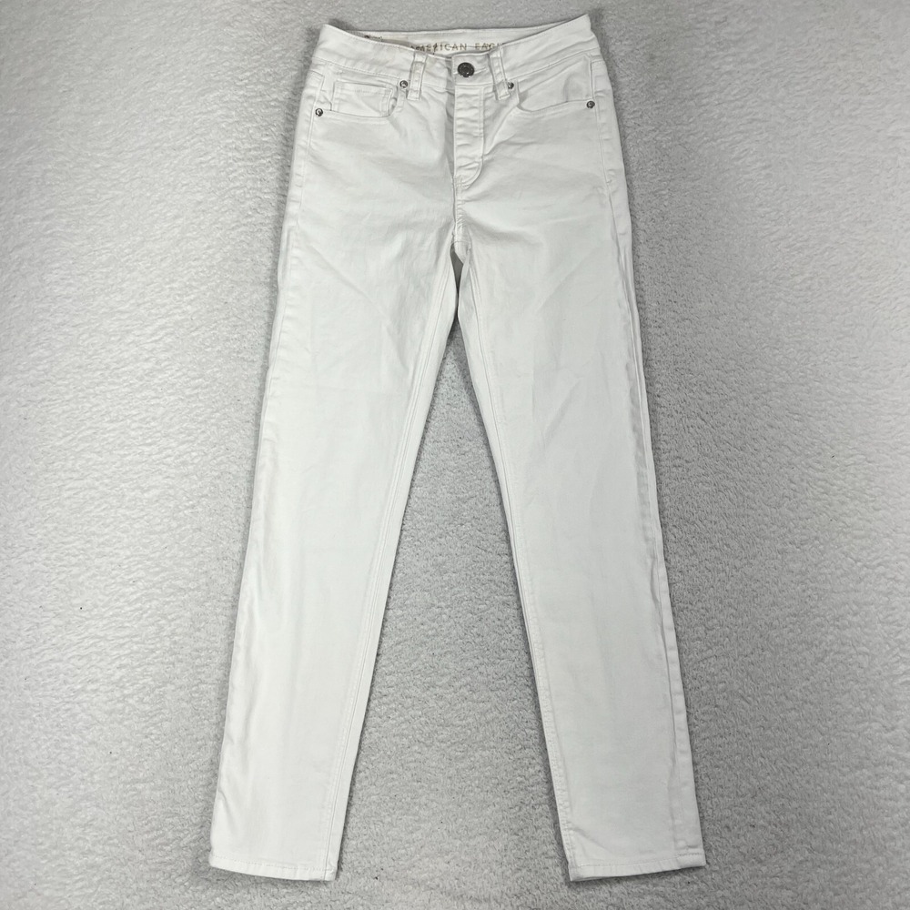 American Eagle White Tomgirl Jeans 00 (26x28) Regular Button Fly Woman's Stain*